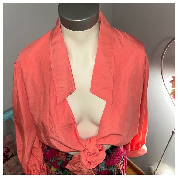 FLAMANT ROSE CORAL TIE FRONT
BALLOON SLEEVES BOHO TOP NWT Sz S fits Sz M - Picture 7 of 13